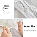 WARMDERN Light Grey Striped Weave Duvet Cover Queen Size, Microfiber Textured - Image 5