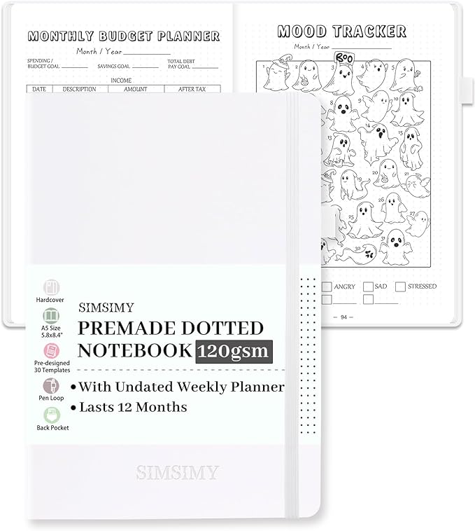 Premade Dotted Journal Notebook, Pre-made Dot Grid Notebook by SIMSIMY