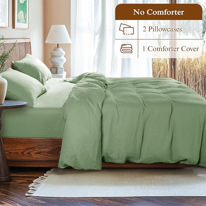 LBRO2M 100% France Linen Duvet Cover Set Cal King Size 3 Pcs Natural Flax - Image 4
