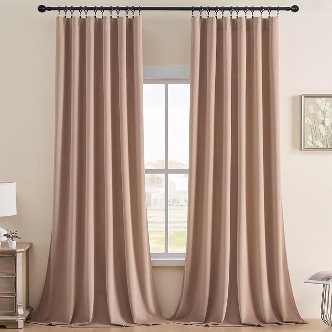 Joydeco Velvet Curtains Rose Beige Blackout Curtains Thermal Insulated 72 by JOYDECO