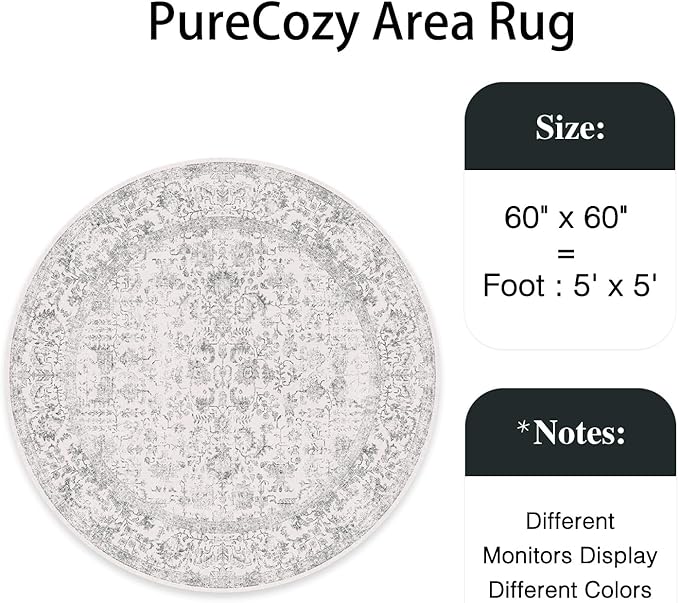 Grey Round Area Rug 5ft Entryway Door Mat Small Circle 5x5 Kitchen Vintage - Image 2