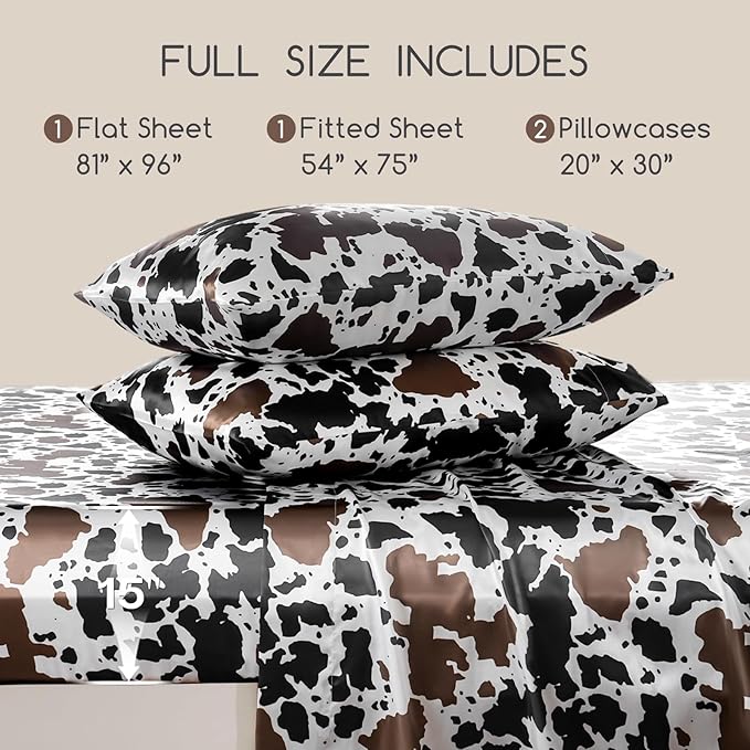 MR&HM Satin Bed Sheets with Elastic Corner Straps, Full Size Sheets Set - Image 2