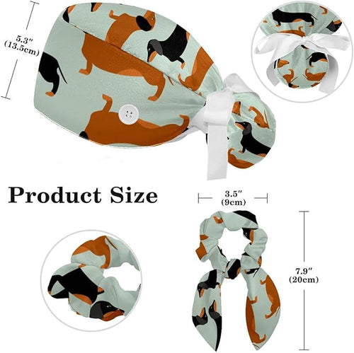 Adjustable Brown Dachshund Dog Blue Surgical Scrub Cap - Image 2