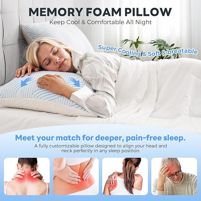 Cooling Bed Pillows for Sleeping 2 Pack Shredded Memory Foam Pillows King Size - Image 5