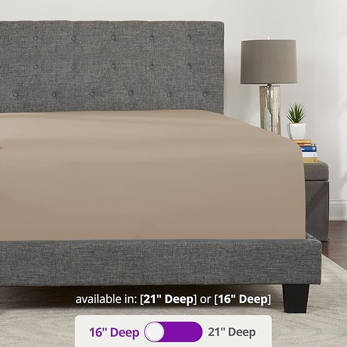 Taupe Deep Pocket Queen Fitted Sheet 16' Real Fitted Bed Sheet Fits 14'18' - Image 3