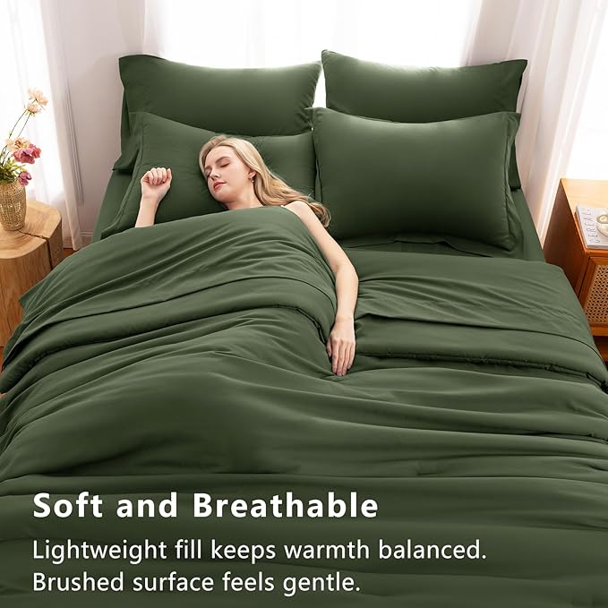 CozyLux Full Size Comforter Sets Olive Green, 7 Pieces Bed in a Bag Full - Image 5