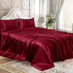 Homiest Burgundy Satin Queen Flat Sheet, Silky Bedding Top Sheet - Image 4