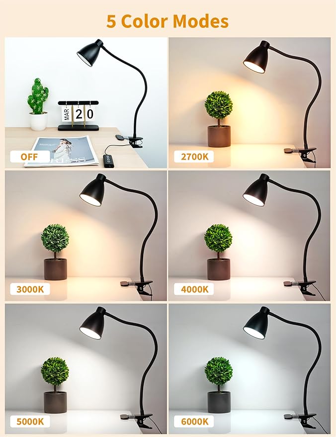 BOHON Desk Lamp 5 Color Modes 10 Brightness Dimmer Reading Light 10W 38 LED - Image 2
