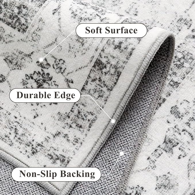 Grey 5x7 Area Rug Vintage Washable Living Room Carpet Non Slip Bedroom Indoor - Image 5