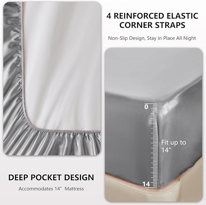 CozyLux Satin Sheets Cal King Sheet Set - Image 4