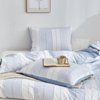 WARMDERN Blue Striped Weave Duvet Cover King Size, Microfiber Textured Bedding - Image 4