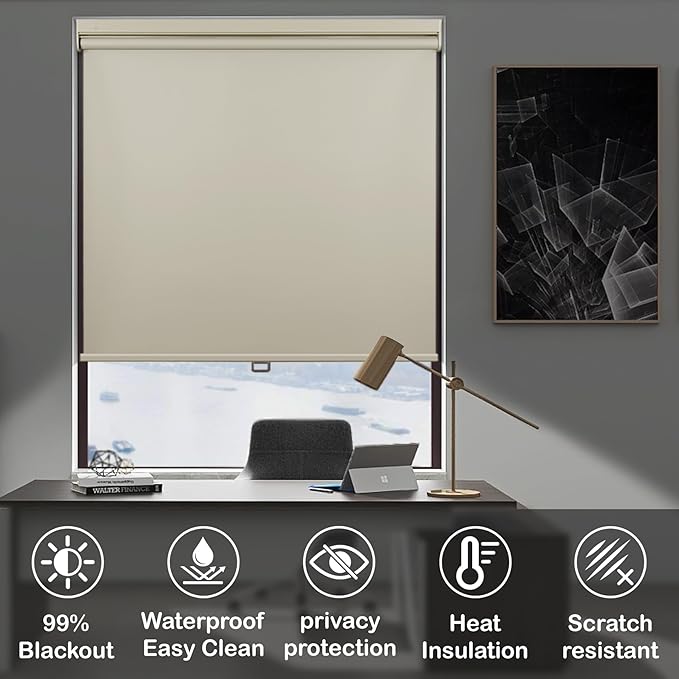 HESTIA No Drill Cordless Blackout Roller Shades Screwless Waterproof Shower - Image 3