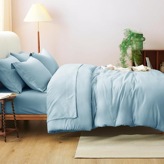 CozyLux Full Size Comforter Sets Light Blue, 7 Pieces Bed in a Bag Full - Image 8