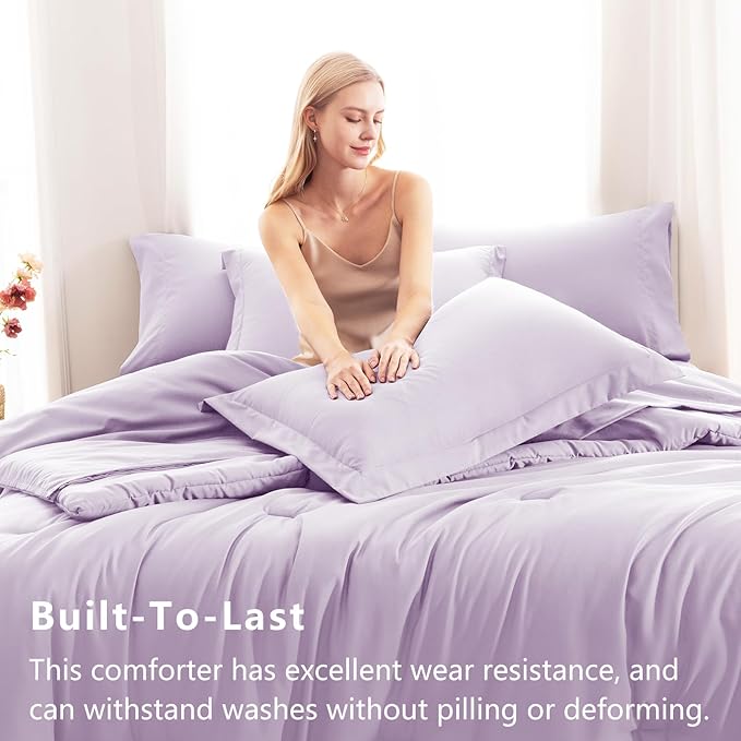 CozyLux King Size Comforter Set Lavender, 7 Pieces Bed in a Bag King Comforter - Image 3