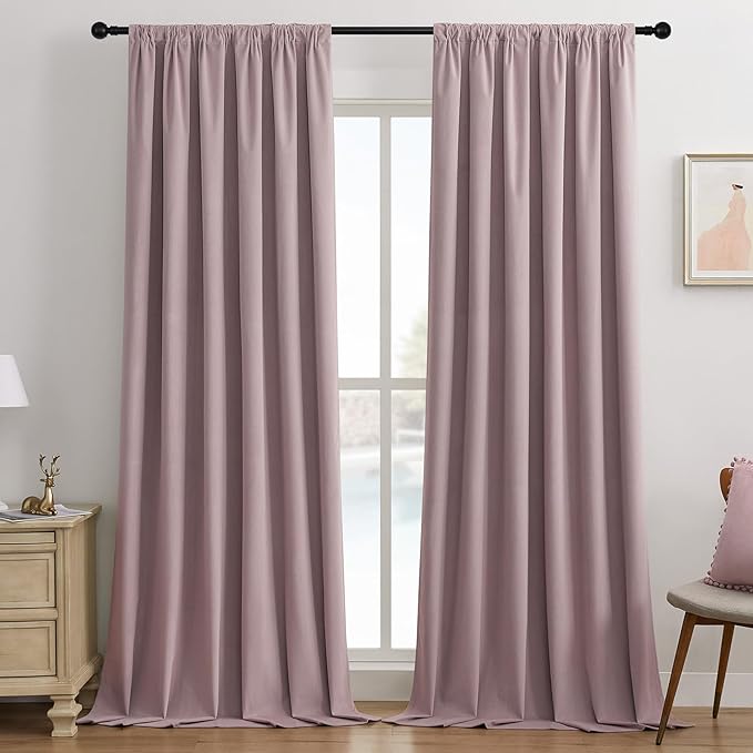 Joydeco Rose Pink 100% Blackout Curtains 102 Inch 2 Panels, Luxury Thermal Pink by JOYDECO