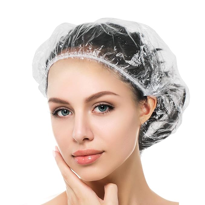Auban 100PCS Disposable Shower Caps Independent Packing, Plastic Clear Hair Cap by Auban