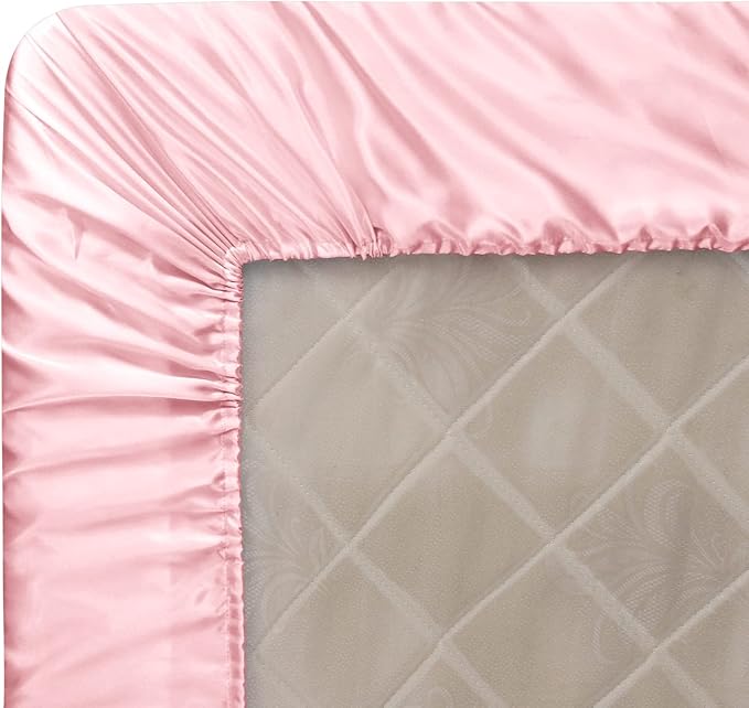 Homiest Blush Pink Satin Fitted Sheet Queen Size, Deep Pocket, Luxury & Ultra - Image 6