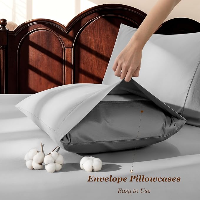 LBRO2M 1000 Thread Count 100% Cotton Sheets Set, California King Size Bed Sheet - Image 6