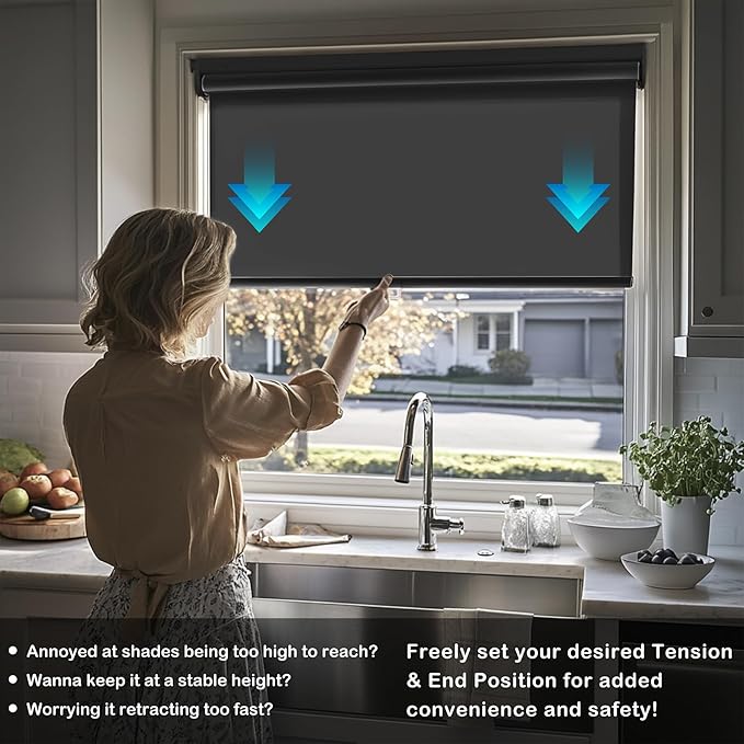 HESTIA No Drill Cordless Blackout Roller Shades Screwless Waterproof Shower - Image 4