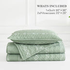 Andency Sage Green Quilts Queen Size, 3 Pieces Queen Quilt Bedding Set Boho - Image 8