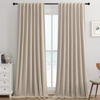 Joydeco Light Beige 100% Blackout Curtains 84 Inch 2 Panels, Luxury Thermal by JOYDECO