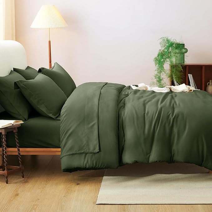 CozyLux King Size Comforter Set Olive Green, 7 Pieces Bed in a Bag King - Image 8