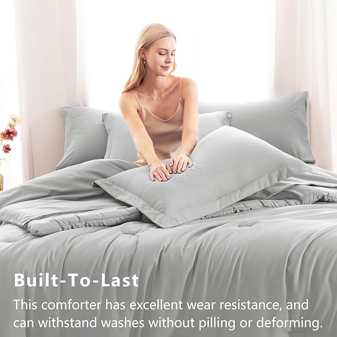 CozyLux Full Size Comforter Sets Light Grey, 7 Pieces Bed in a Bag Full - Image 3