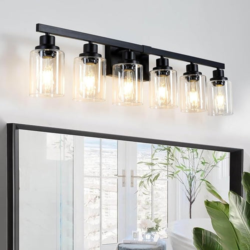 6-Light Black Vanity Lights 38'' Modern Bathroom Vanity Lighting Fixtures Above by DIKAIDALights