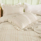 WONGS BEDDING Beige Textured Comforter Set King, 3 Pieces Ruffle Farmhouse - Image 6