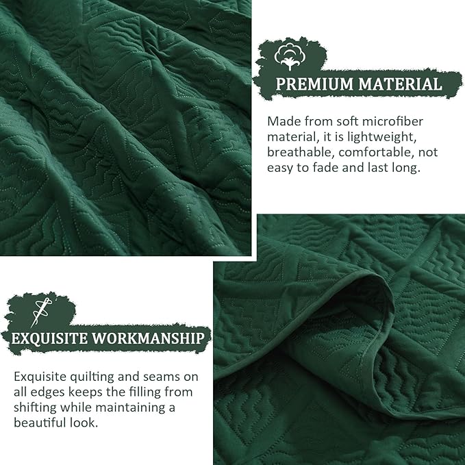 Yiran Quilts King Size, Emerald Green Spring Summer Bedspread Bedding Set - Image 5