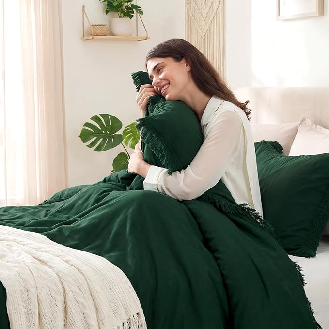Andency Comforter Oversized King Dark Green 120x98, 3 Pieces Boho Winter - Image 9