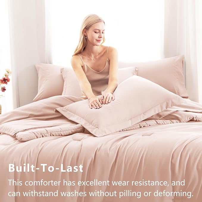 CozyLux Queen Comforter Set Blush Pink, 7 Pieces Bed in a Bag Queen Comforter - Image 3