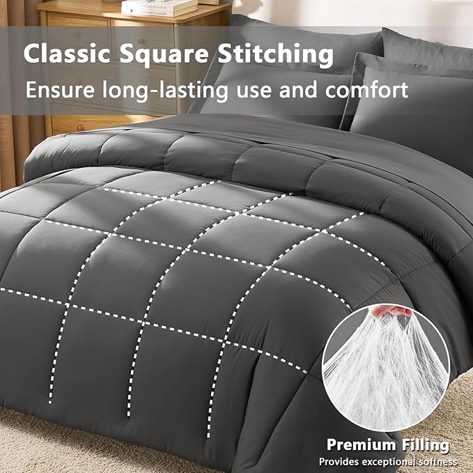 CozyLux Queen Comforter Set Dark Grey - Image 6