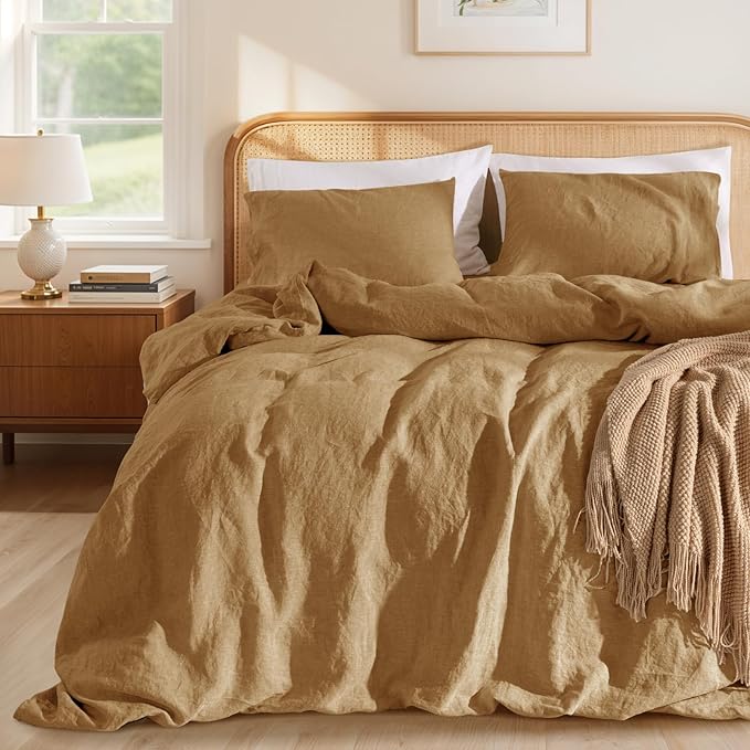 LBRO2M 100% France Linen Duvet Cover Set Queen Size 3 Pcs Natural Flax by LBRO2MBedding