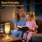 Black Small Bedside Table Lamp for Bedroom, Natural Round Wood Base&Fabric - Image 2