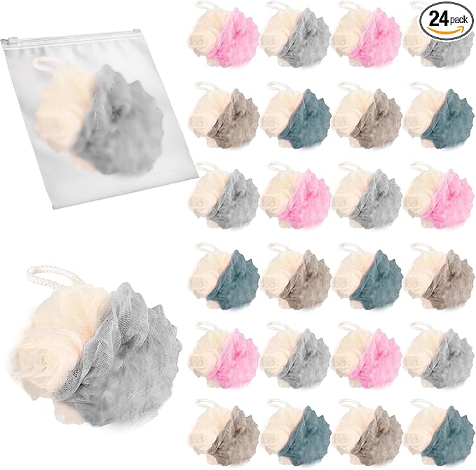 24 Pack Travel Loofah, Individually Wrapped Small Loofah Shower Pouf, 4 inch by GWZiehory