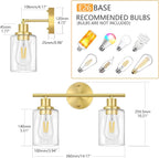 FOLKSMATE Bathroom Light Fixtures, 2-Light Brushed Brass Vanity Light, Modern - Image 6