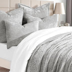 EVERGRACE Velvet Quilt Set King Size, Luxurious Soft Striped Channel Bedding Set - Image 4