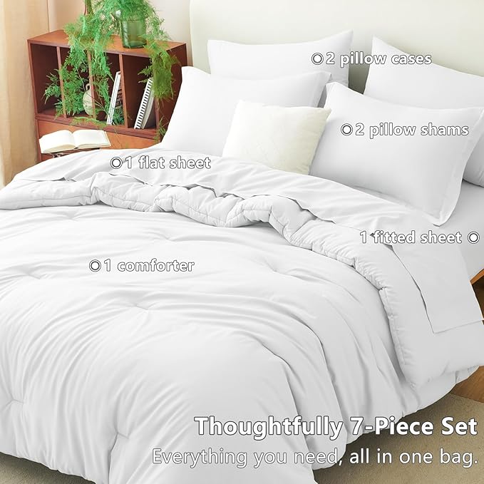 CozyLux Full Comforter Set White, 7 Pieces Bed in a Bag Soft Bedding Comforter - Image 6