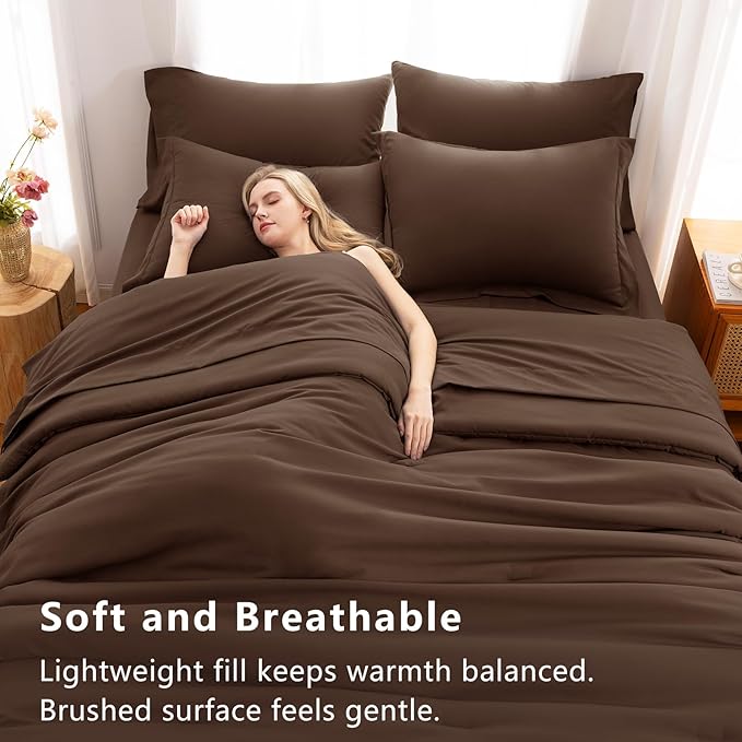 CozyLux Oversized King Comforter Set Brown, 7 Pieces Bed in a Bag Comforter Set - Image 5