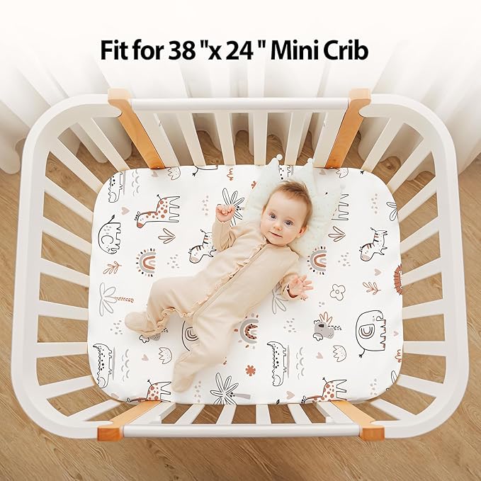Baby Mini Crib Sheets Boy, Portable 38”x26” Pack and Play Sheets Fitted - Image 5