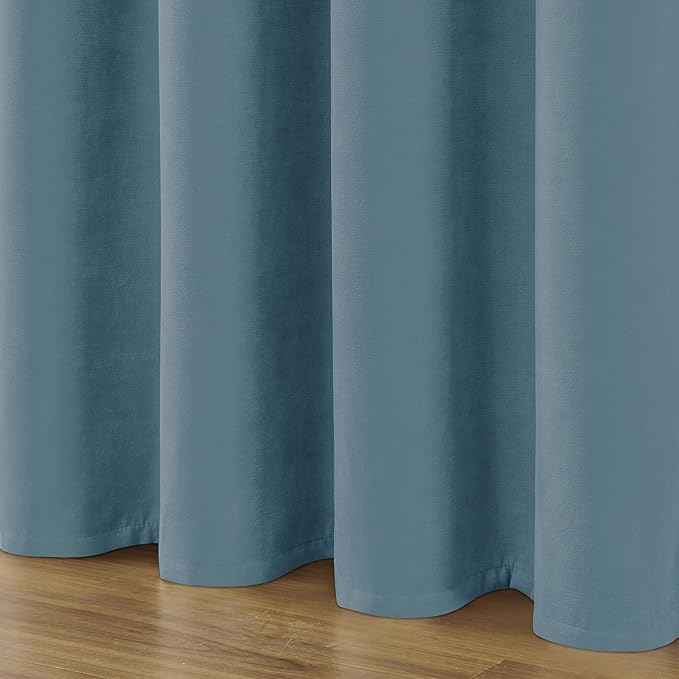 Joydeco Greyish Blue Velvet Curtains 96 Inches 2 Panels, Luxury Thermal - Image 5