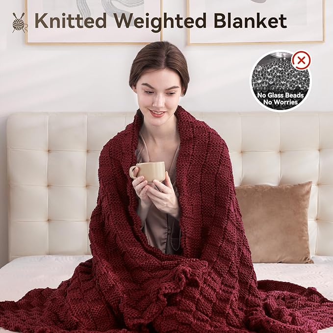 Knitted Weighted Blanket for Adult, No Beads Heavy Blanket 50” x 60'' 5lbs - Image 5
