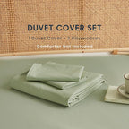 Wake In Cloud - Cotton Duvet Cover Set, Twin Size, Sage Green, 100% Washed - Image 2