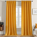 Joydeco Yellow Velvet Curtains 96 inch Length 2 Panels, Luxury Blackout Rod by JOYDECO