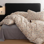 mixinni Cotton Linen Floral Duvet Cover Set, Vintage Botanical Print Comforter - Image 5