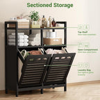 Homykic Tilt Out Laundry Hamper Cabinet, Bamboo Double Laundry Hamper - Image 6
