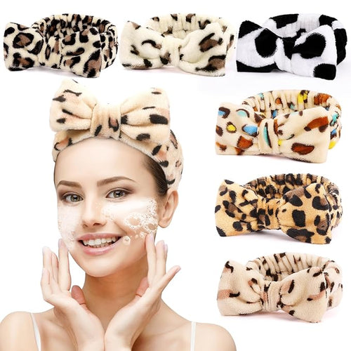 6 Pack Spa Headband for Women Skincare Makeup Headband Soft Coral Fleece Bow by UMIKU