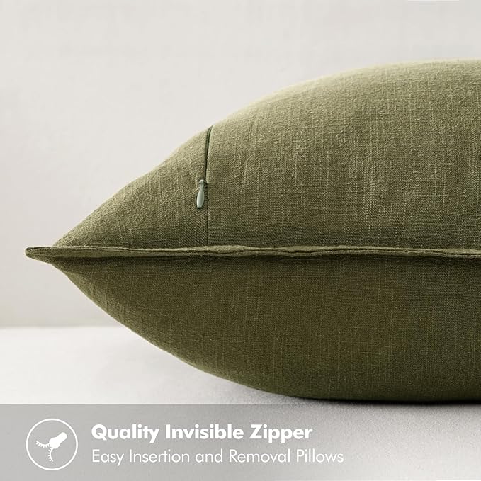 MIULEE Decorative Linen Pillow Covers 18x18 Inch Green ​Boho Farmhouse​ - Image 3