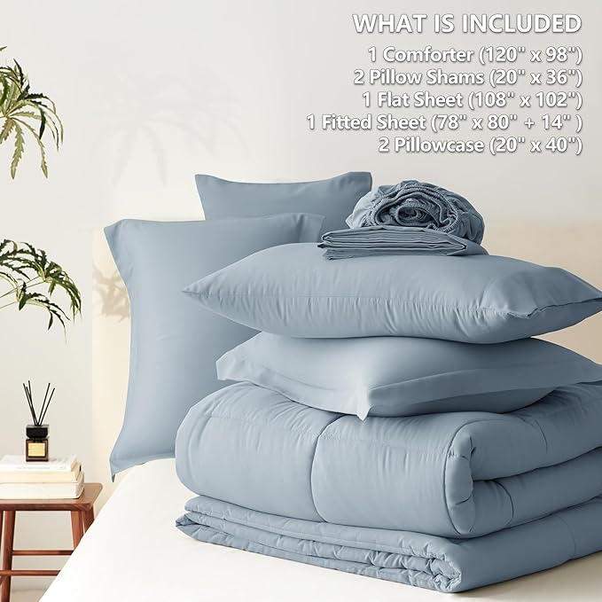 CozyLux Oversized King Comforter Sets Grayish Blue, 7 Pieces Bed in a Bag - Image 7